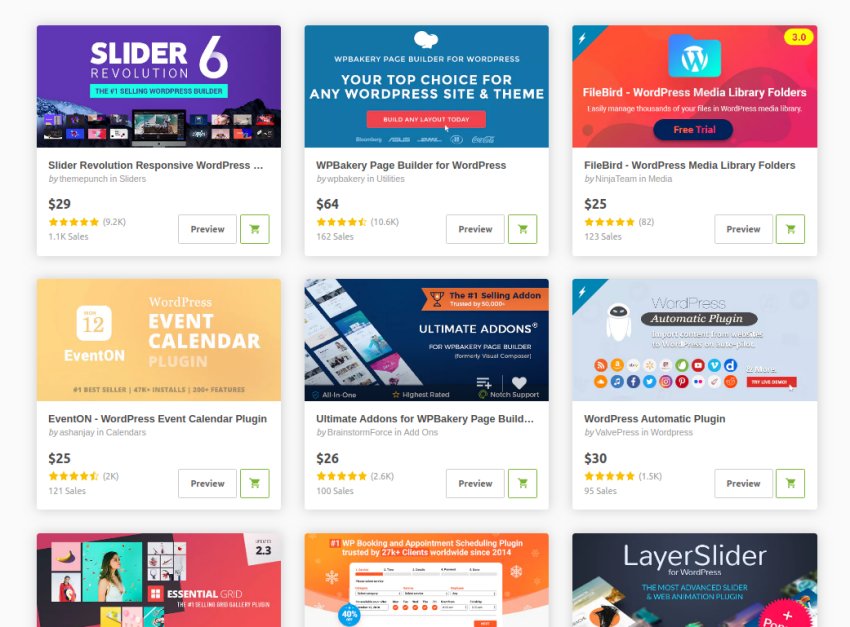 WordPress plugins on CodeCanyon